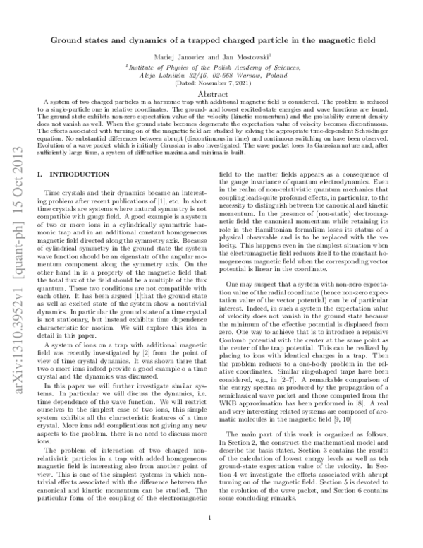(PDF) Ground states and dynamics of a trapped charged particle in the ...