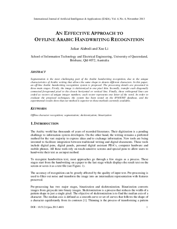 (PDF) An effective approach to offline Arabic handwriting recognition