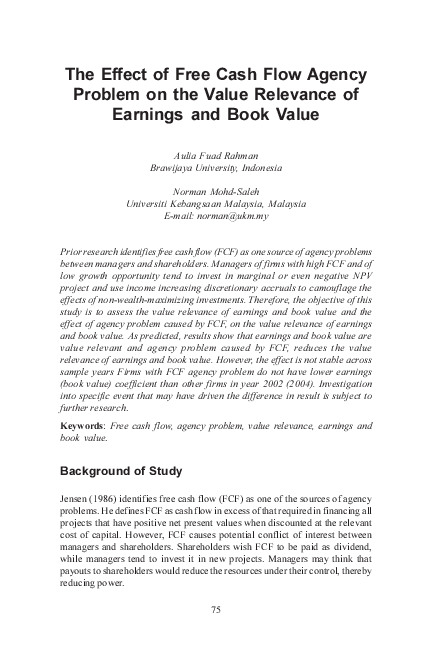 (PDF) The Effect of Free Cash Flow Agency Problem on the Value ...