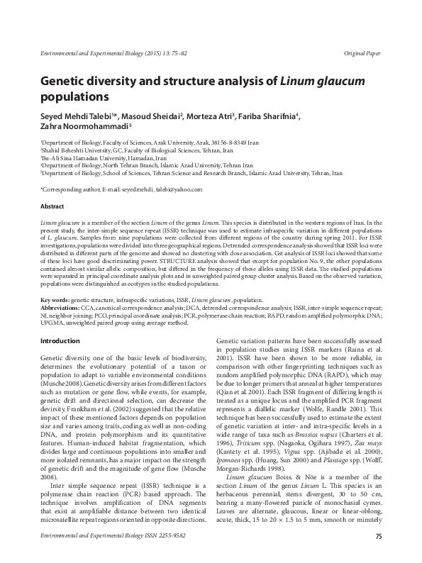 (PDF) Genetic diversity and structure analysis of Linum glaucum populations