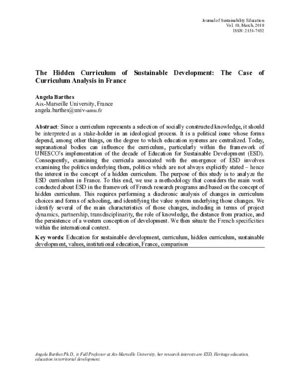 (PDF) The Hidden curriculum of sustainable development: the case of ...