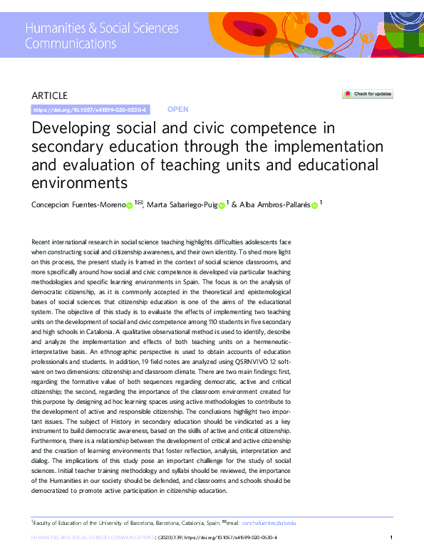 (PDF) Developing social and civic competence in secondary education ...