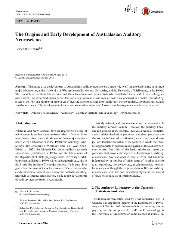 (PDF) The Origins and Early Development of Australasian Auditory ...
