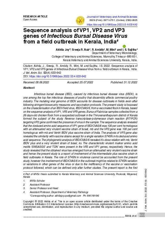 (PDF) Sequence analysis of VP1, VP2 and VP3 genes of Infectious Bursal ...