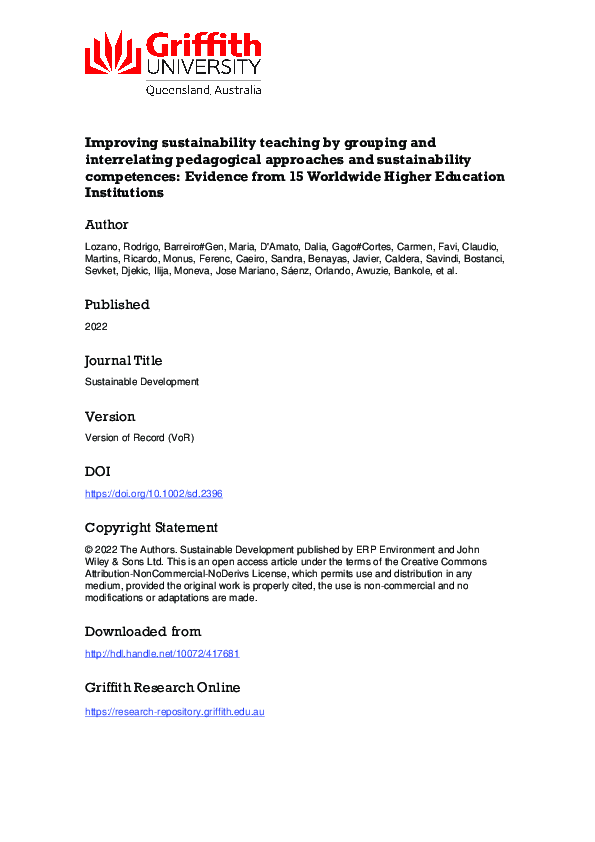 Pdf Improving Sustainability Teaching By Grouping And Interrelating