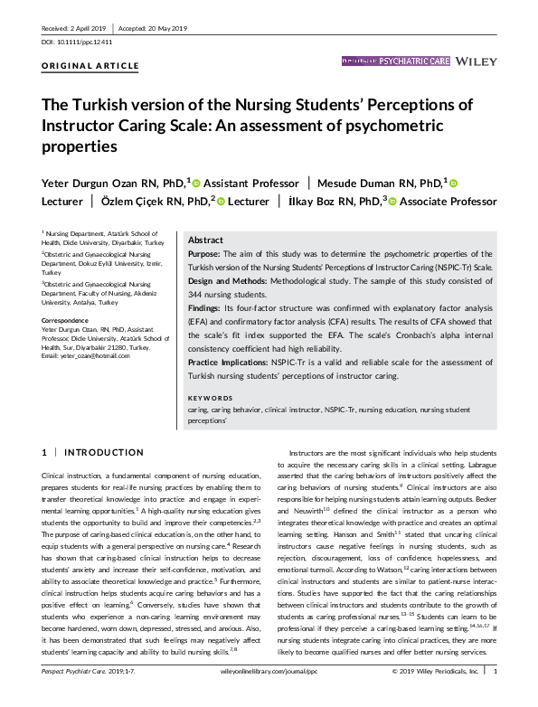 (PDF) The Turkish version of the Nursing Students’ Perceptions of ...