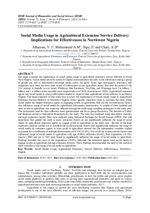 (DOC) Social Media Usage in Agricultural Extension Service Delivery ...
