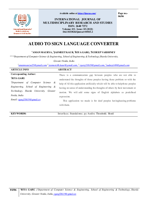 (PDF) Audio to Sign Language Converter