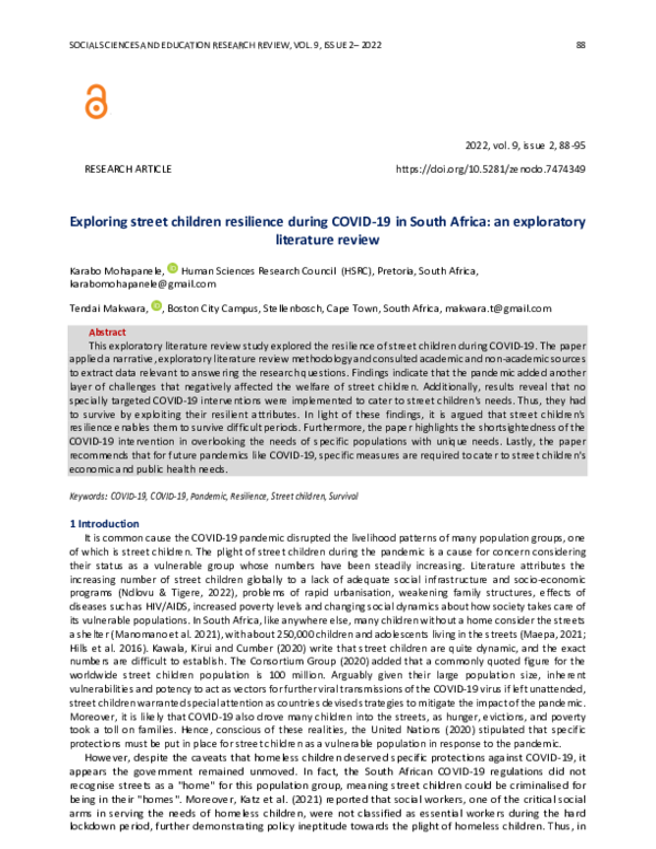 (PDF) Exploring street children resilience during COVID-19 in South ...
