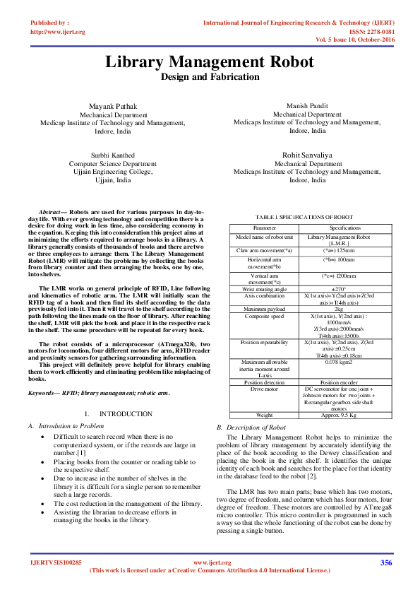 (PDF) Library Management Robot