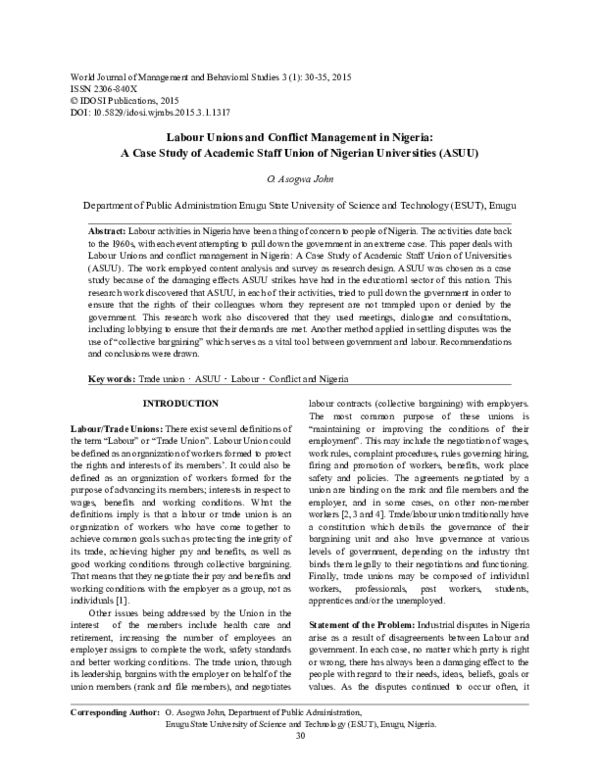 (PDF) Labour Unions and Conflict Management in Nigeria: A Case Study of ...