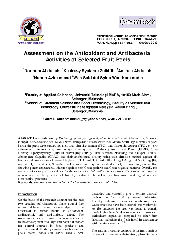 (PDF) Assessment on the Antioxidant and Antibacterial Activities of ...