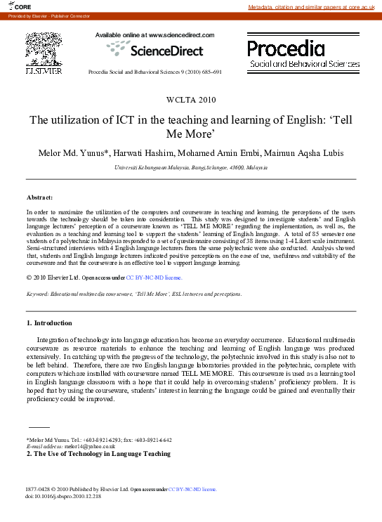 (PDF) The utilization of ICT in the teaching and learning of English ...