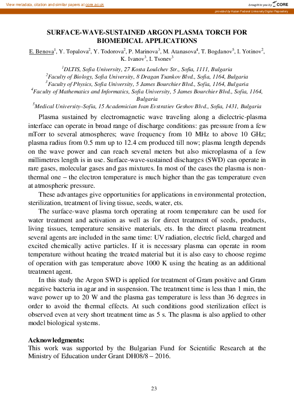 (PDF) Surface-Wave-Sustained Argon Plasma Torch for Biomedical Applications