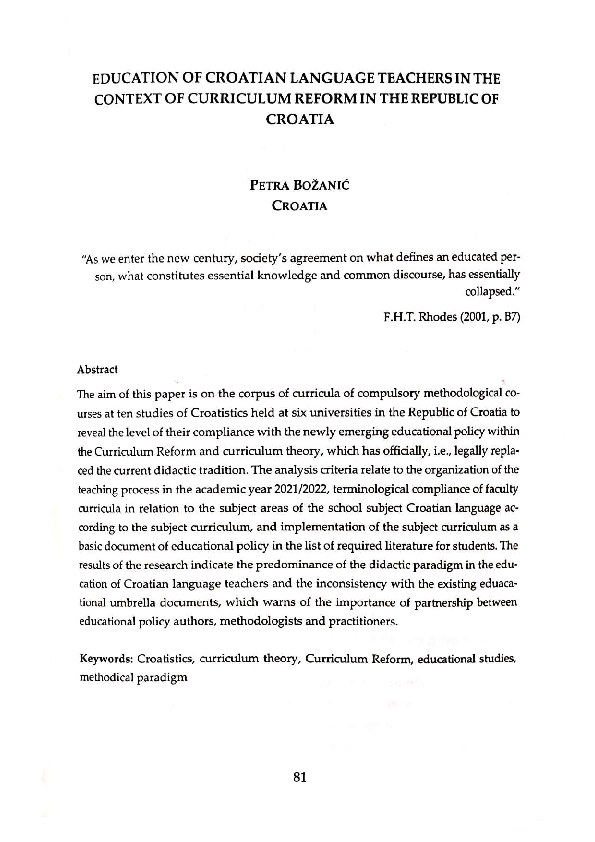 (PDF) Education of Croatian Language Teachers in the Context of ...