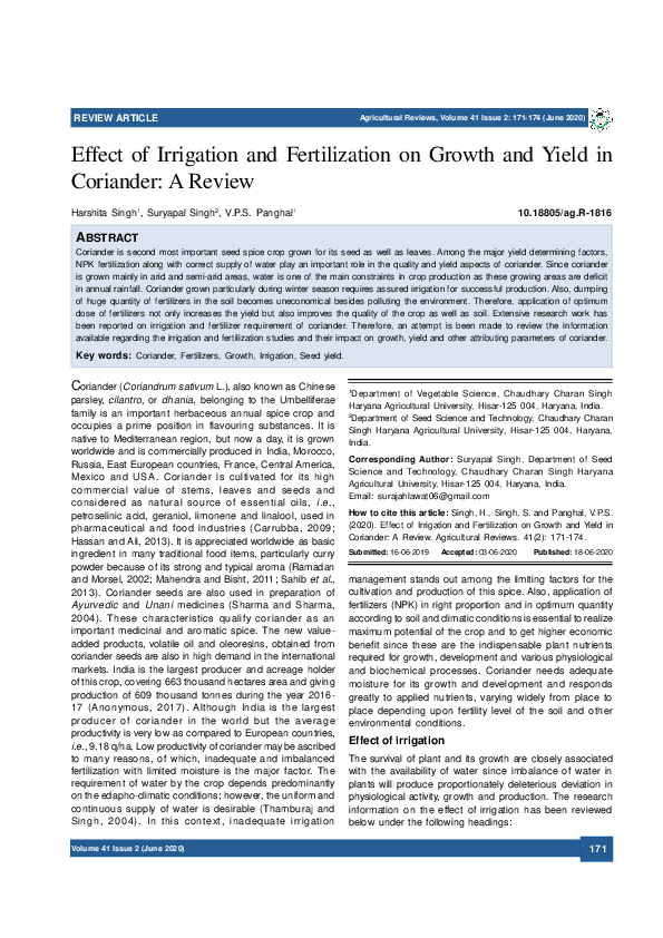 (PDF) Effect of Irrigation and Fertilization on Growth and Yield in ...