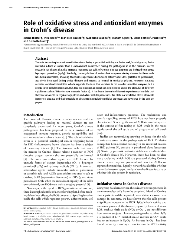 (PDF) Role of oxidative stress and antioxidant enzymes in Crohn's disease