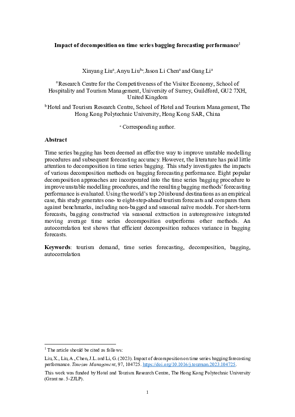 (PDF) Impact of decomposition on time series bagging forecasting ...