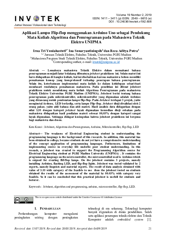 (PDF) Pembuatan Lampu Flip-Flop menggunakan Arduino Uno untuk mendukung