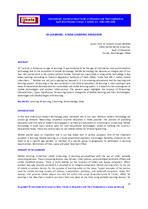 (PDF) M-Learning: A New Learning Paradigm