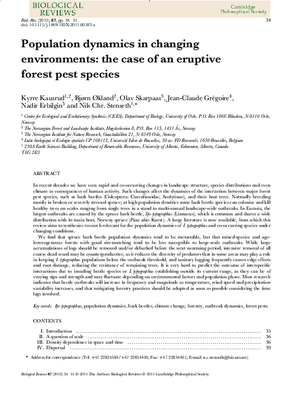 (PDF) Population dynamics in changing environments: the case of an ...