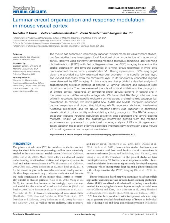 (PDF) Laminar circuit organization and response modulation in mouse ...