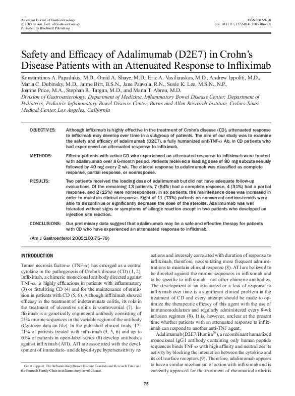 (PDF) Safety and efficacy of adalimumab (D2E7) in Crohn's disease ...