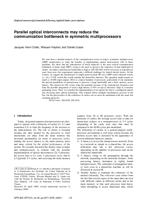 (PDF) Parallel optical interconnects may reduce the communication ...