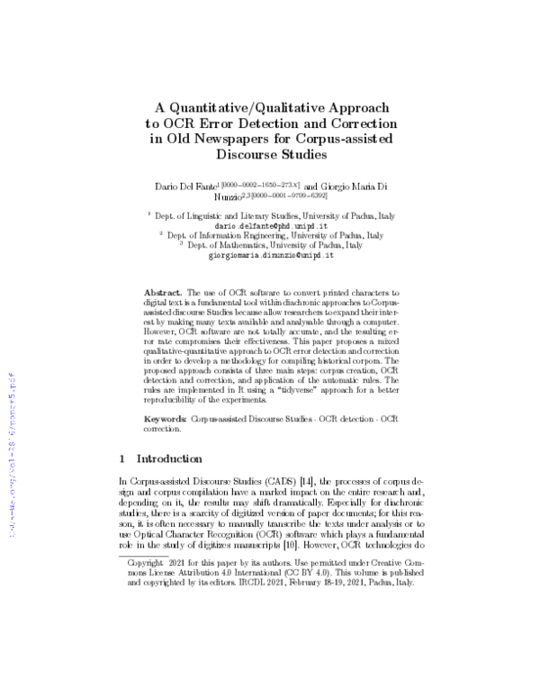 (PDF) A Quantitative/Qualitative Approach to OCR Error Detection and ...