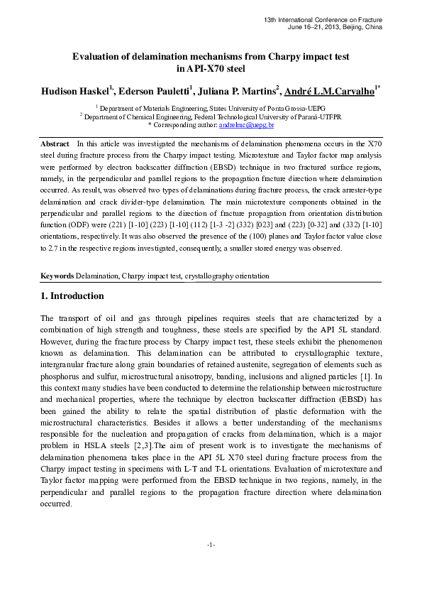 (PDF) Evaluation of delamination mechanisms from Charpy impact