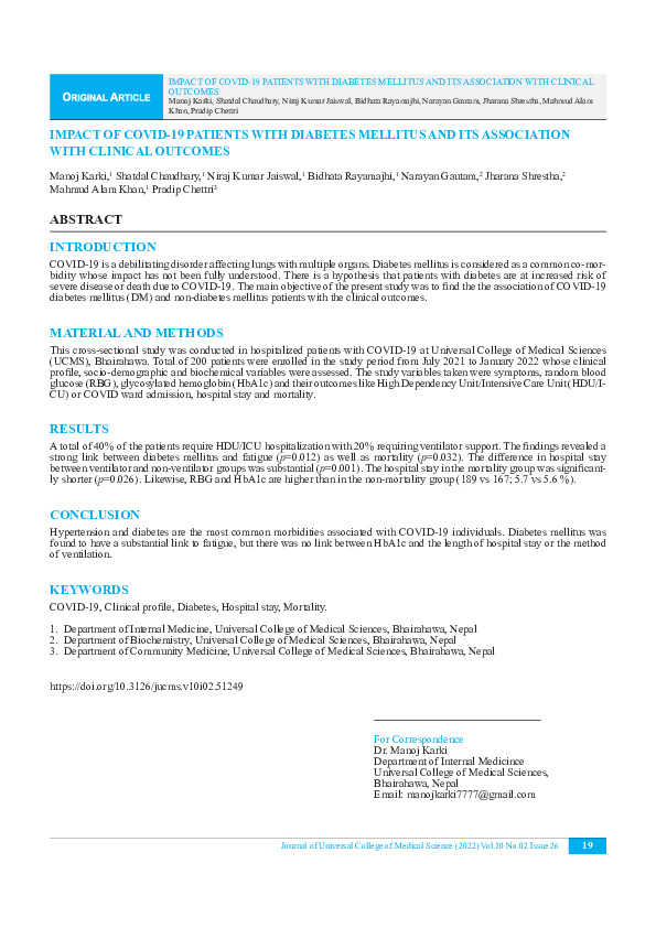 (PDF) Impact of Covid-19 Patients with Diabetes Mellitus and its ...