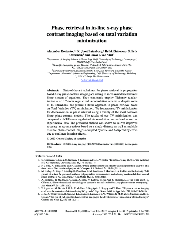 (PDF) Phase retrieval in in-line x-ray phase contrast imaging based on ...