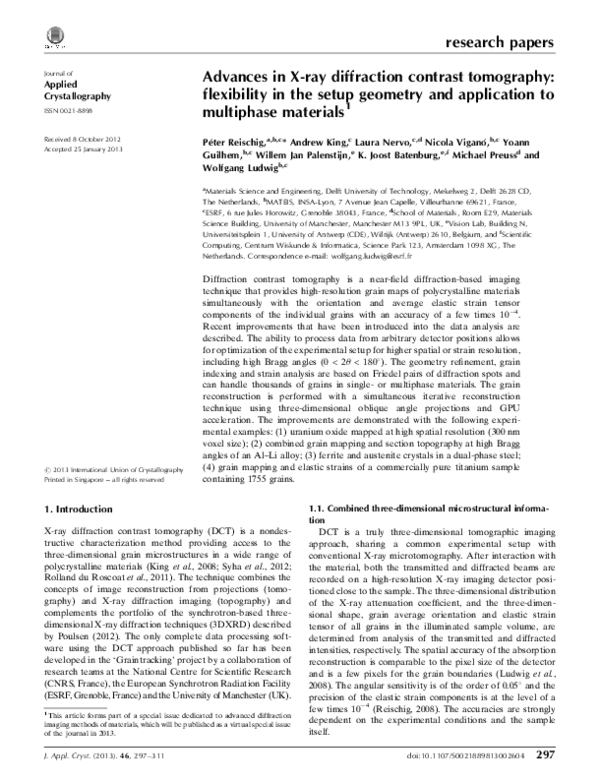 (PDF) Advances in X-ray diffraction contrast tomography: flexibility in ...