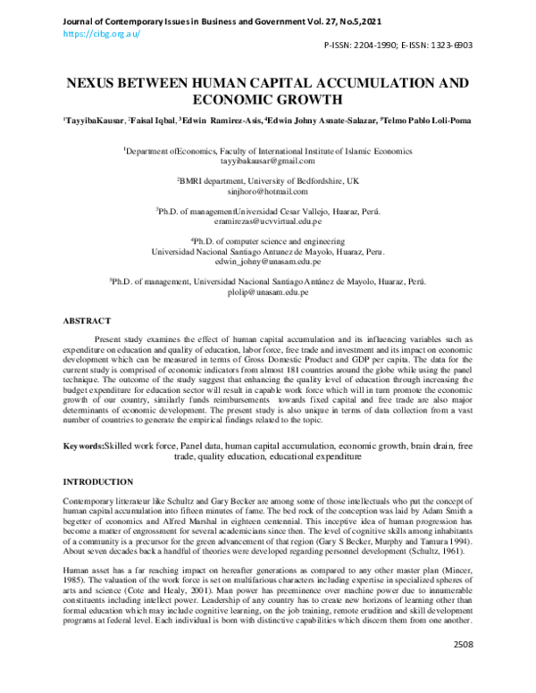 (PDF) Nexus Between Human Capital Accumulation and Economic Growth