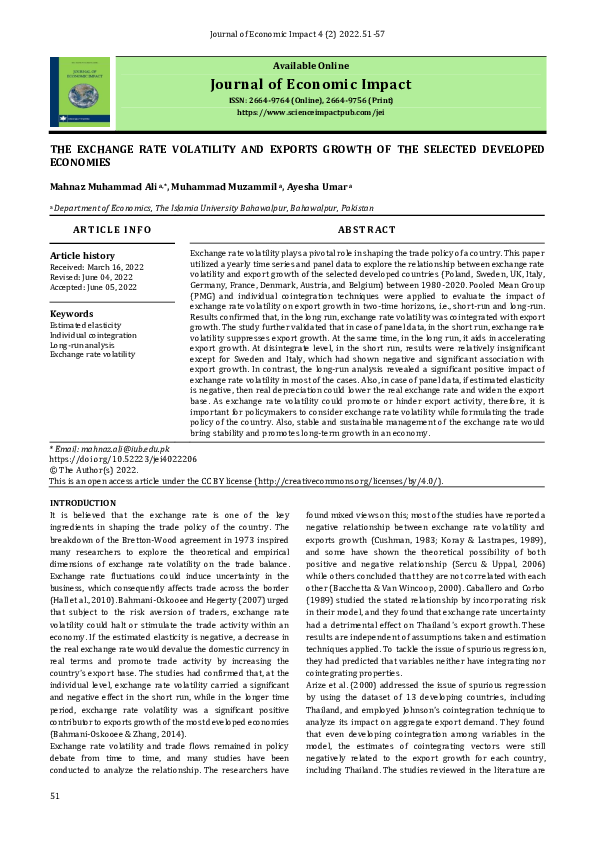(PDF) The Exchange Rate Volatility and Exports Growth of the Selected ...