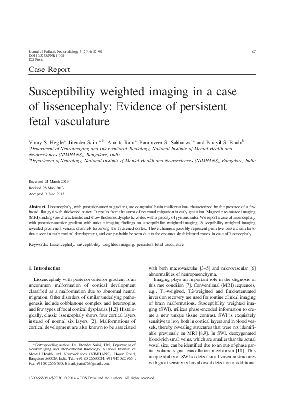 (PDF) Susceptibility weighted imaging in a case of lissencephaly ...