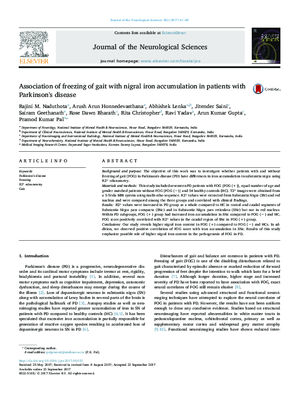(PDF) Association of freezing of gait with nigral iron accumulation in ...