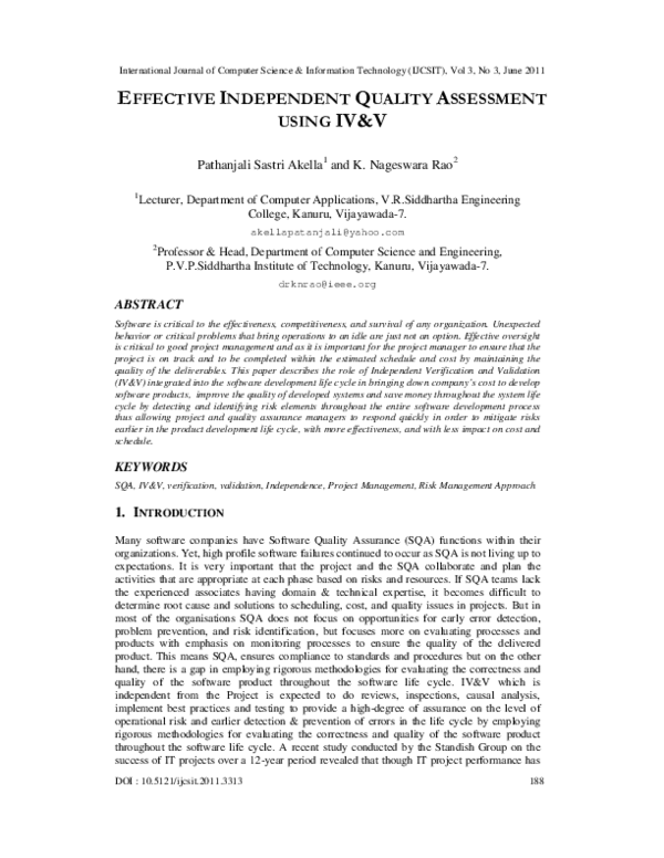 (PDF) Effective Independent Quality Assessment using IV&V