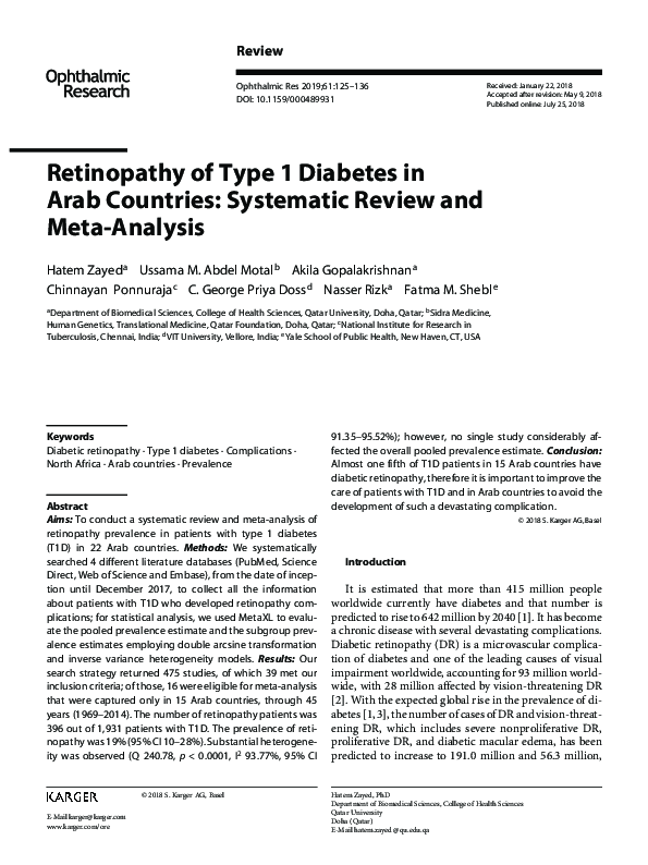 (PDF) Retinopathy of Type 1 Diabetes in Arab Countries: Systematic ...