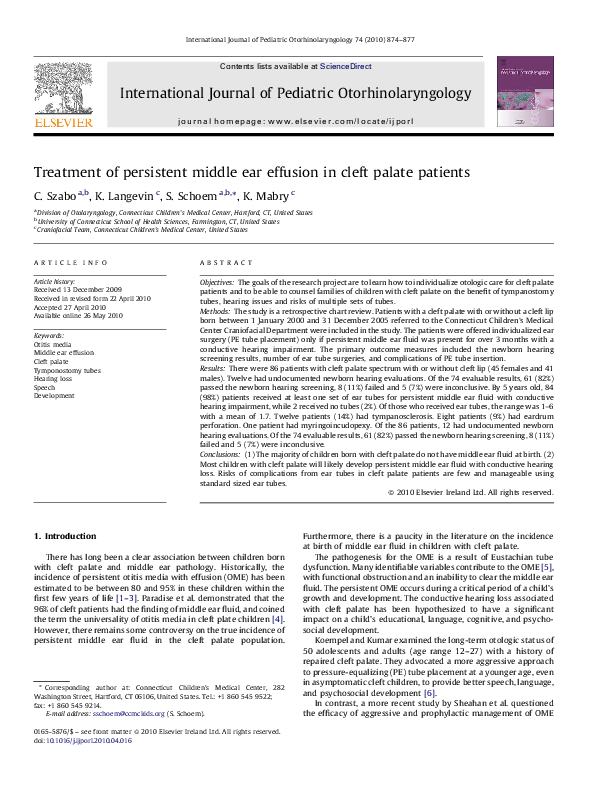 (PDF) Treatment of persistent middle ear effusion in cleft palate patients