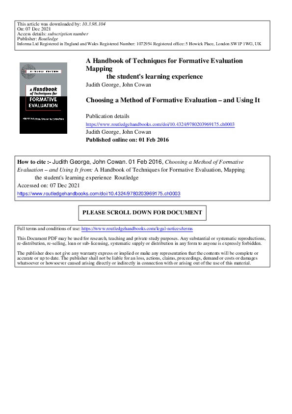 (PDF) A Handbook of Techniques for Formative Evaluation