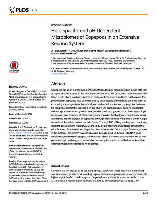 (PDF) Host-Specific and pH-Dependent Microbiomes of Copepods in an ...