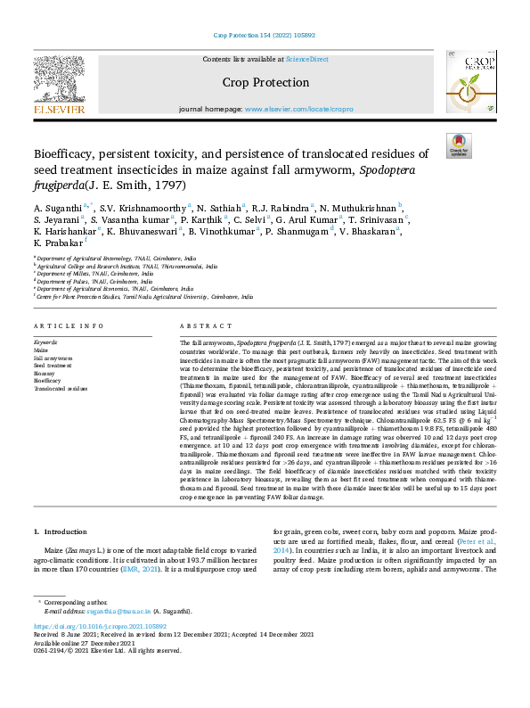(PDF) Bioefficacy, persistent toxicity, and persistence of translocated ...