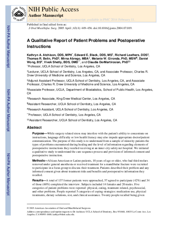 (PDF) A qualitative report of patient problems and postoperative ...