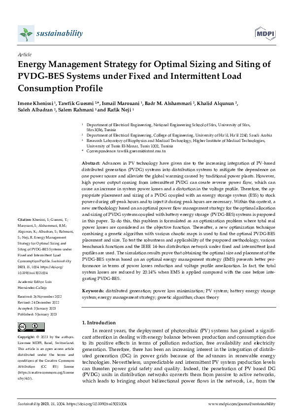 (PDF) Energy Management Strategy for Optimal Sizing and Siting of PVDG ...