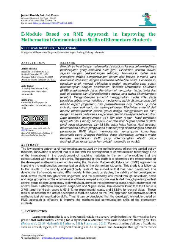 (PDF) E-Module Based on RME Approach in Improving the Mathematical ...