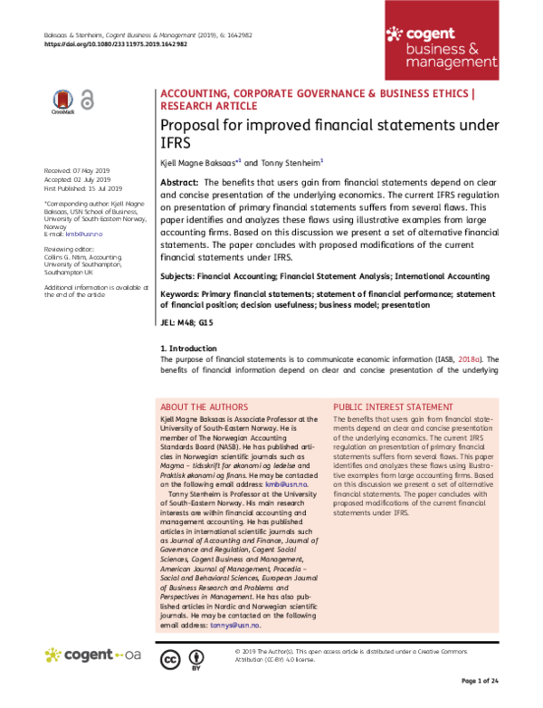 (PDF) Proposal for improved financial statements under IFRS Tonny