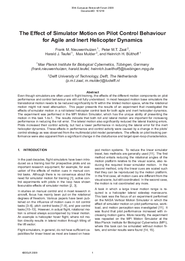 (PDF) The Effect of Simulator Motion on Pilot Control Behaviour for ...