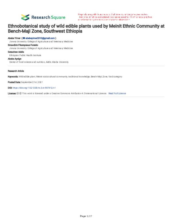 (PDF) Ethnobotanical study of wild edible plants used by Meinit Ethnic ...