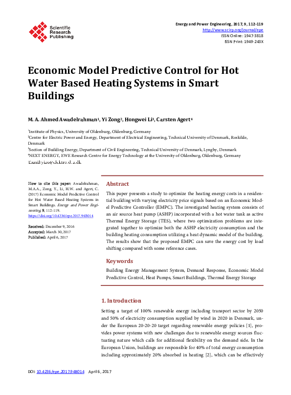 (PDF) Economic Model Predictive Control for Hot Water Based Heating ...